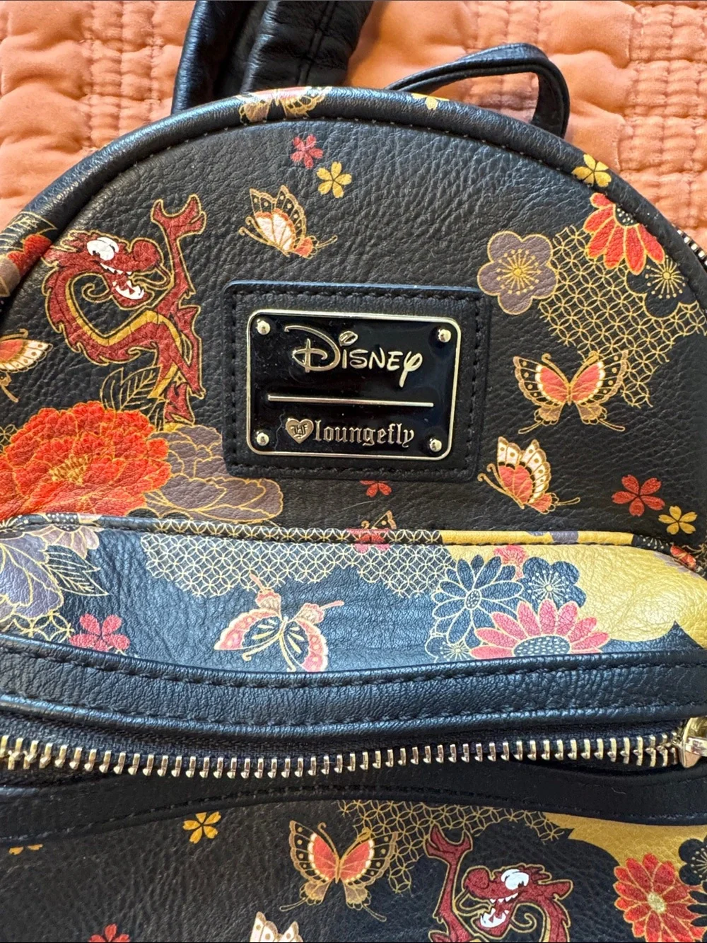 Loungefly Black Floral & Gold Mini Backpack - Picture 2 of 5